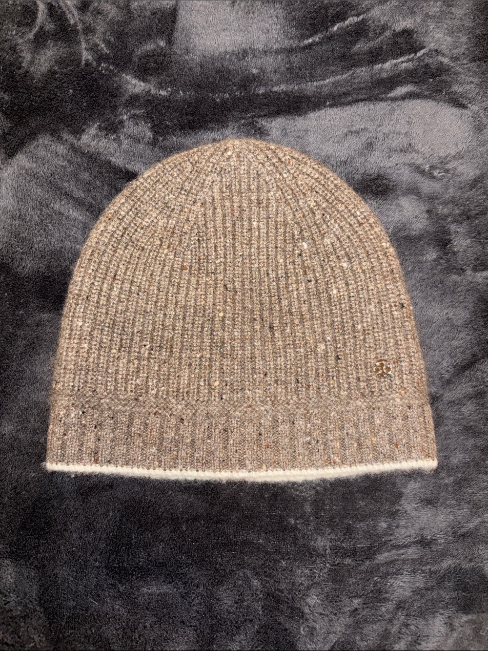 lululemon athletica Heathered Taupe Knit Beanie with Ivory Trim